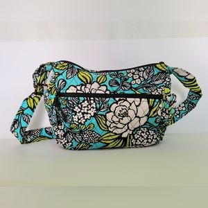 Vera Bradley Island Blooms Floral Print Green Blue Quilted Shoulder Bag Purse